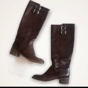 J Crew Brown Leather Heeled Boots Buckle 6